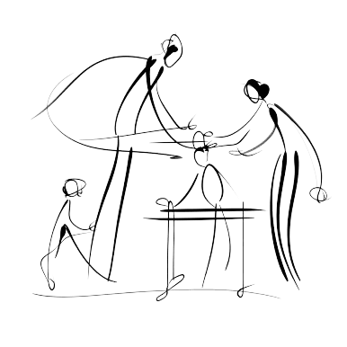 Familieterapi illustrert ved en familie rundt middagsbordet